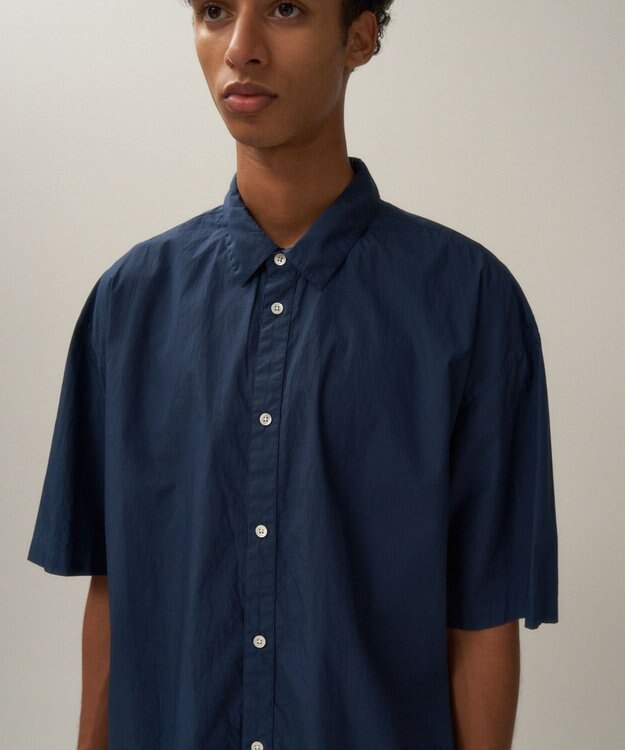 ATON COTTON LAWN | オーバーサイズショートスリーブシャツ - UNISEX NAVY