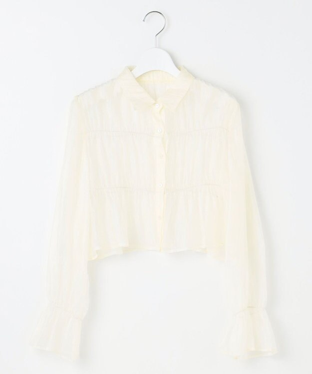 Feroux 【洗える】シャーリングシアー シャツ アイボリー系