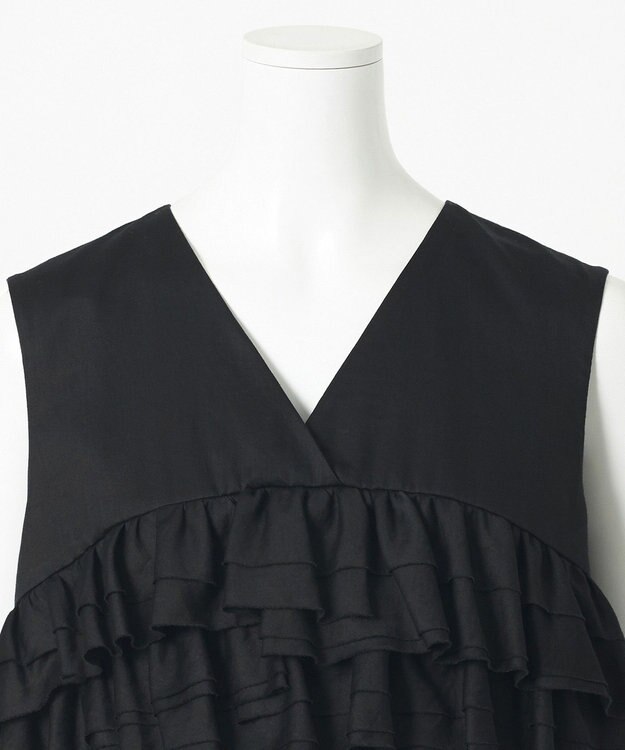 23区 L 【GOLD LABEL】コットンサテン フリルブラウス ブラック系