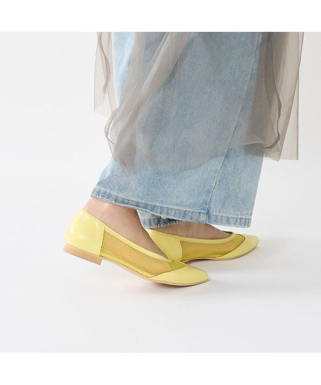 MODE ET JACOMO <carino>【レイン対応】メッシュポインテッドトゥパンプス イエロー