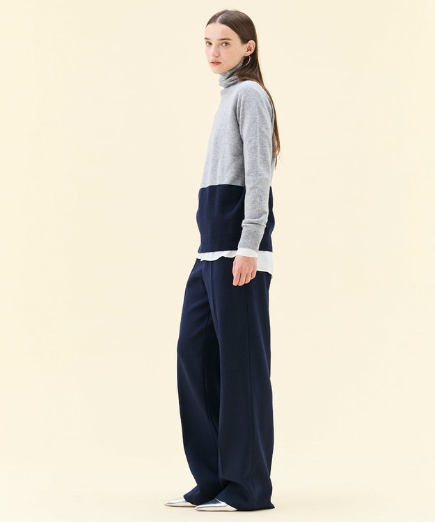 BEIGE， 【WEB限定・洗える】DEMING / バイカラーウールタートルネックニット Lt. Gray × Navy