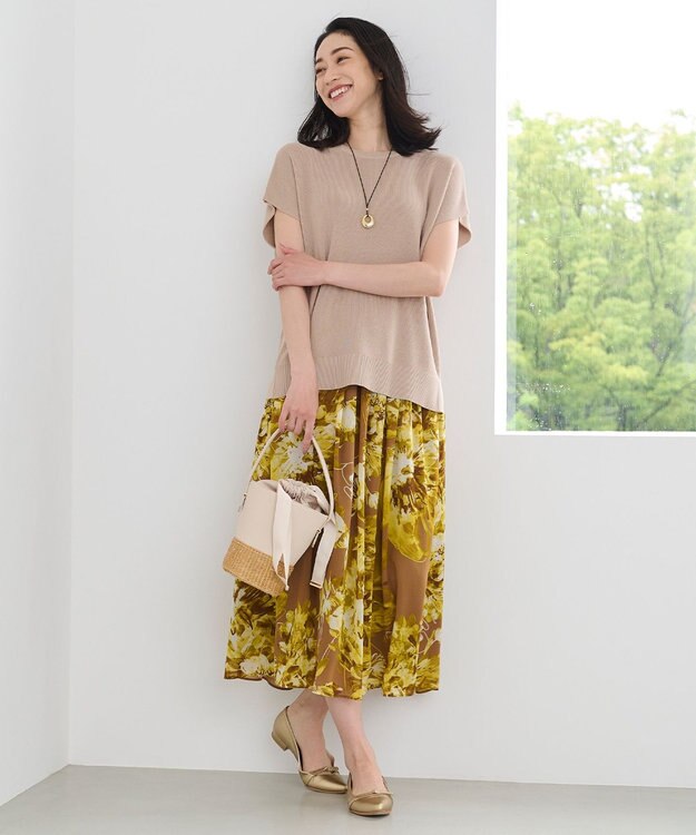 自由区 【WEB限定・洗える・XSサイズあり】ハイツイストコットンアセテート畦編み ニット ベージュ系