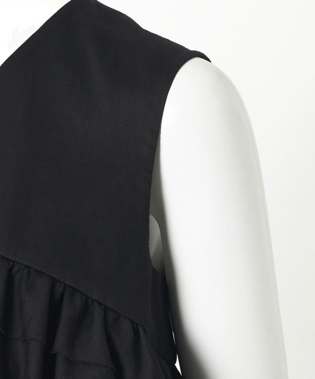 23区 L 【GOLD LABEL】コットンサテン フリルブラウス ブラック系