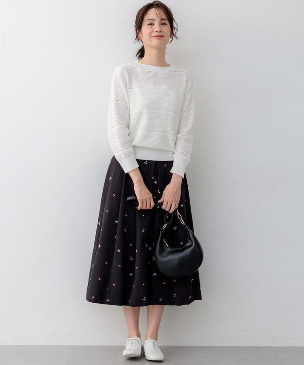 組曲 ボーダーレース ニット ホワイト系