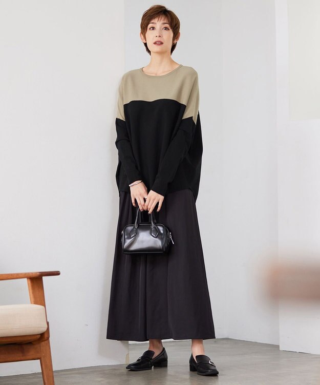 ICB 【洗える】ヴィスコースワイド プルオーバー ライトモカ×ブラック系