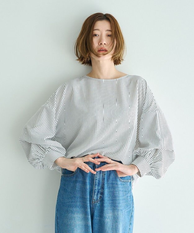 YECCA VECCA 2wayボリューム袖ブラウス Stripe