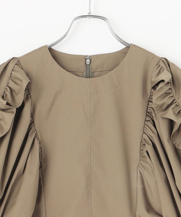 #Newans 【イージーケア】フリルスリーブブラウス カーキ系