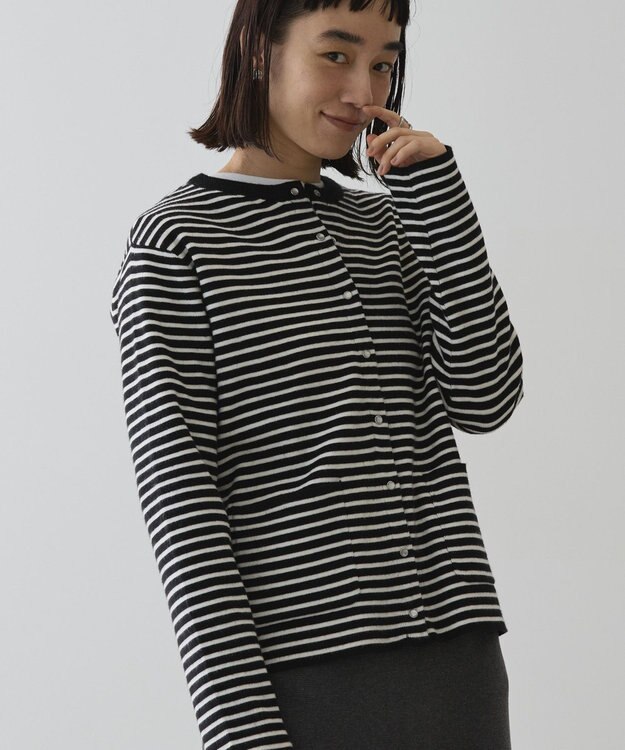 AMERICAN HOLIC バイパチクルーネックニットカーディガン Border