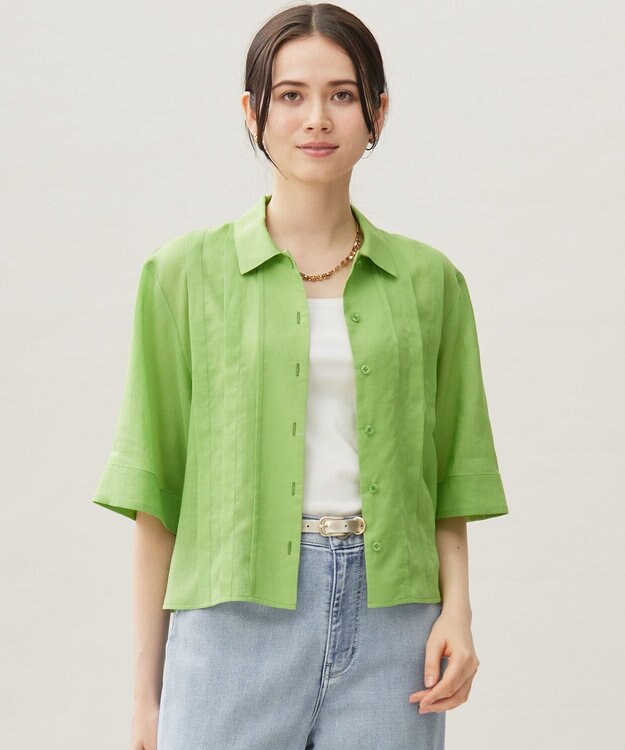 自由区 L シアーラミーローンクロップド丈 ブラウス セピア