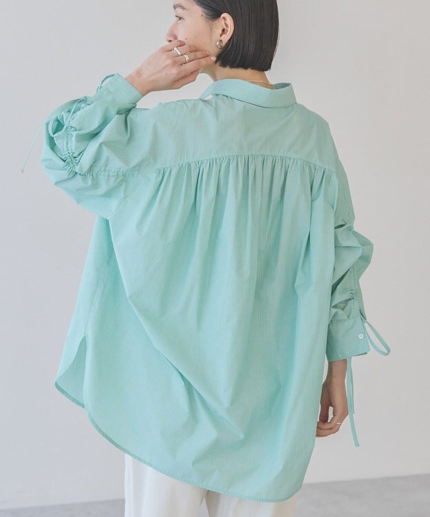 AMERICAN HOLIC イージーケアバックギャザーリボンシャツ Stripe Green