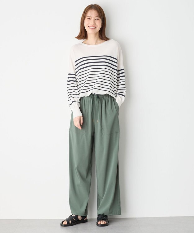 ANY L ゆるチュニックニット エクリュ×ネイビー