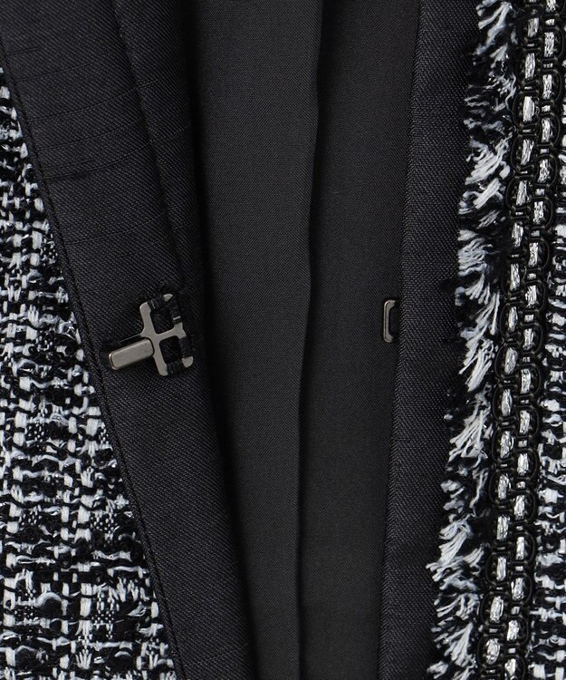 23区 S 【セットアップ対応】シャインツイードストレッチ ノーカラー ジャケット ブラック系2