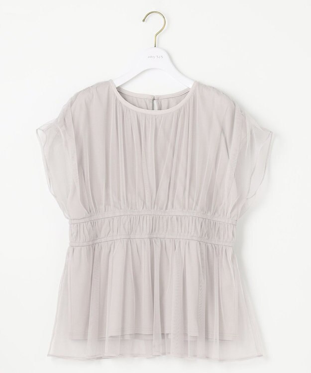 ANY SIS 【洗える】チュールペプラム ブラウス ライトグレー系