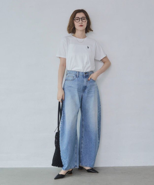 WEGO ワイドカーブデニムパンツ デニム淡加工色