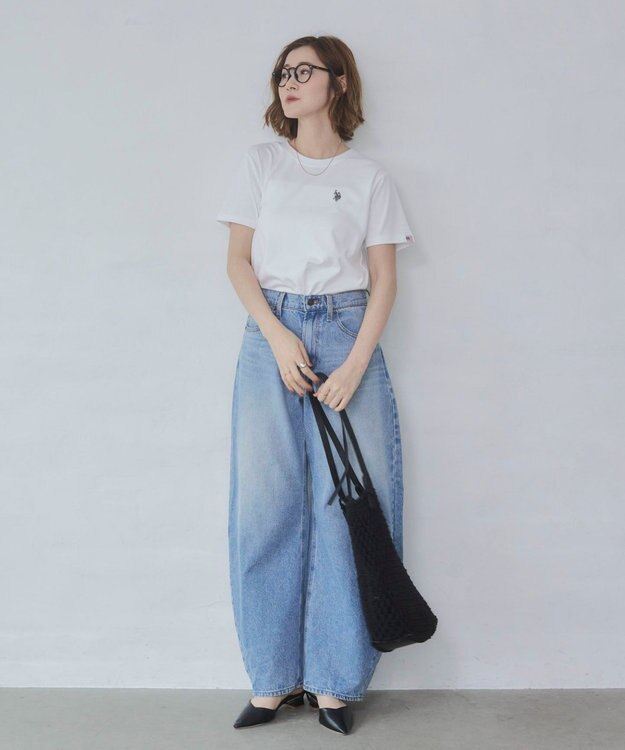 WEGO ワイドカーブデニムパンツ デニム淡加工色