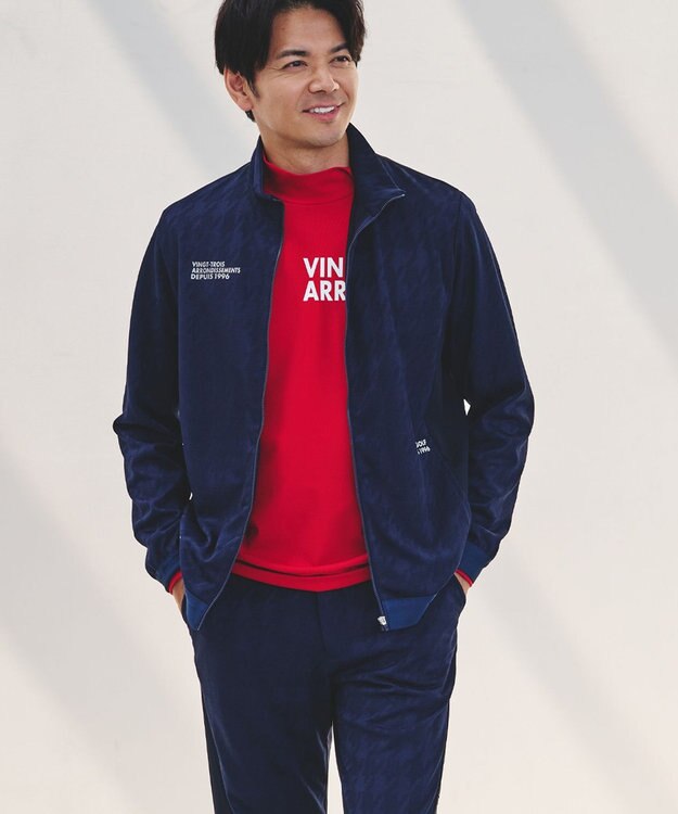 23区GOLF 【MEN】【UVカット】千鳥ジャカードニットブルゾン ネイビー系