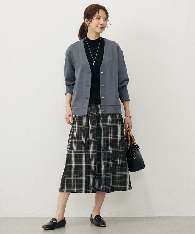 J.PRESS LADIES S ハイマルチタフタ チェック フレアスカート ブラックチェック系