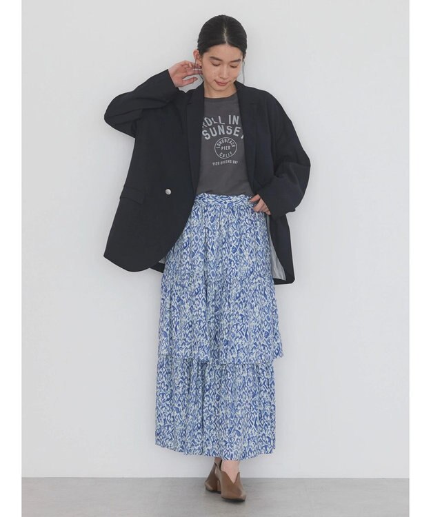 AMERICAN HOLIC ティアードエスニックプリントスカート Blue