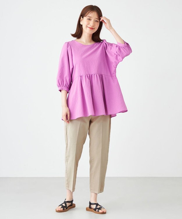 SHARE PARK LADIES センタープレスストレートデニム グレージュ