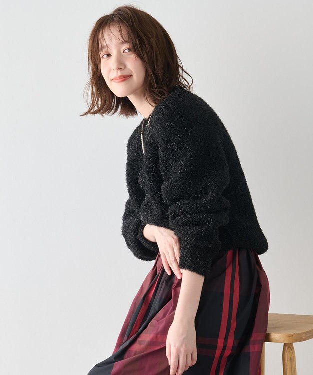 ANY カーリーファンシーニット ブラック