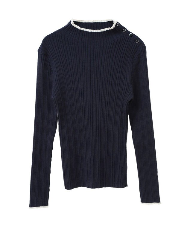 earth music&ecology ライン＆ショルダーボタンニットプルオーバー Navy