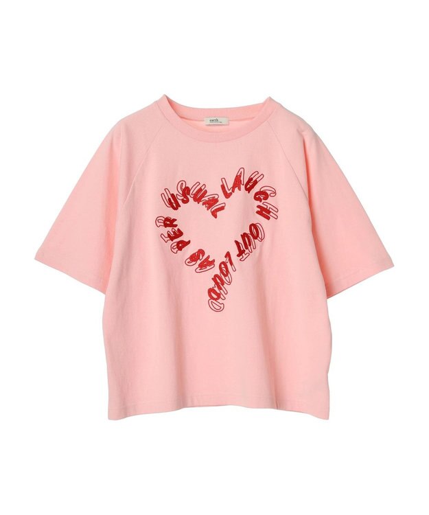 earth music&ecology ラメ刺繍ハートロゴＴ Pink