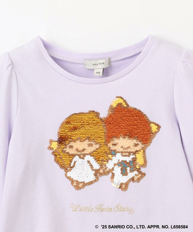 ANY KIDS 【any FAM× リトルツインスターズ 】キキ&ララ ミラクルスパンコール長袖Tシャツ ラベンダー