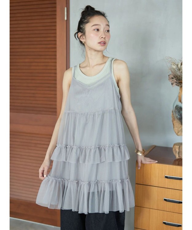 earth music&ecology チュールミニキャミワンピース Gray