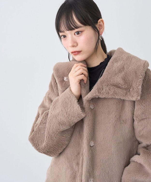 earth music&ecology ファーショートブルゾン Mocha