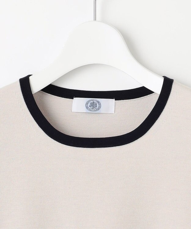 J.PRESS LADIES L 【洗える・ニットセット】TRIM TWIN ニット ライトグレー×ネイビー系