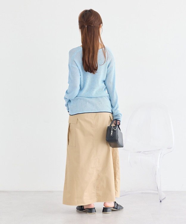 earth music&ecology バイカラーハリヌキカーディガン Light Blue