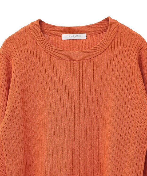 Green Parks ＢＰ　袖口カラーリブ７分袖ニットプルオーバー Orange