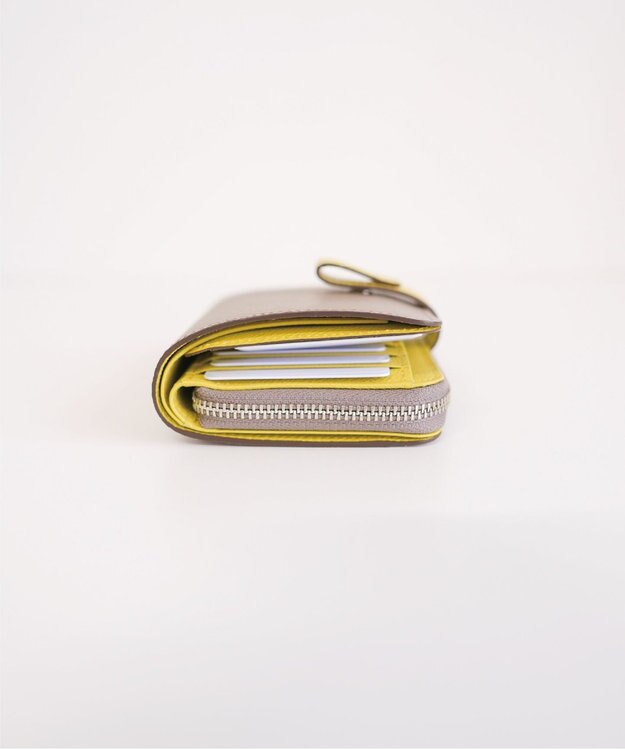 Atelier nuu 日本製 noble L字ファスナー二つ折りウォレット グレージュ×イエロー