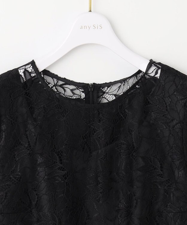 ANY SIS 【洗える】レーシーLuxe ドレス ブラック×キャメル系