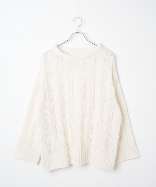 WEGO ケーブルメッシュメランジニット ホワイトアイボリー