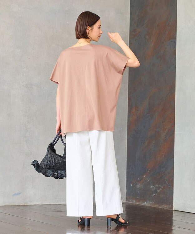 自由区 【洗える・XSサイズあり】レースEDGEフロントレース カットソー キャメル系