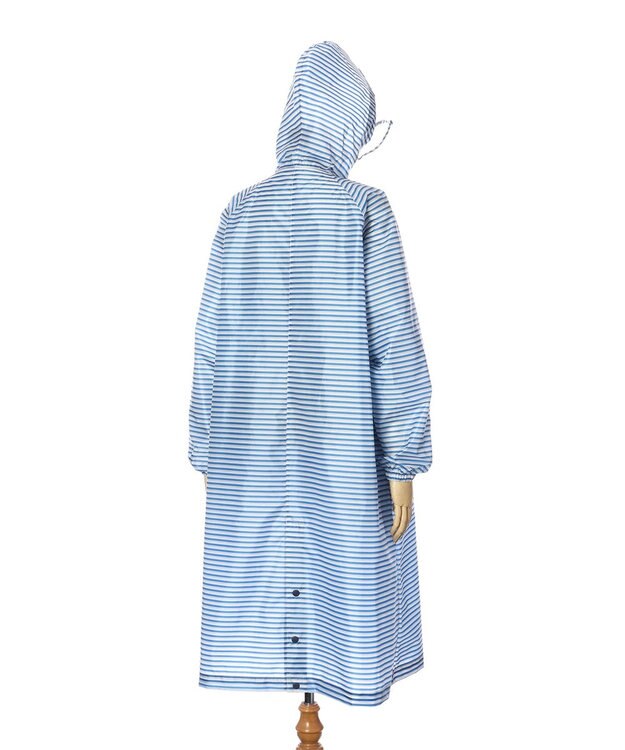 MOONBAT FLAT PURE サイクル レインコート ボーダー 自転車 収納袋付き サックスブルー