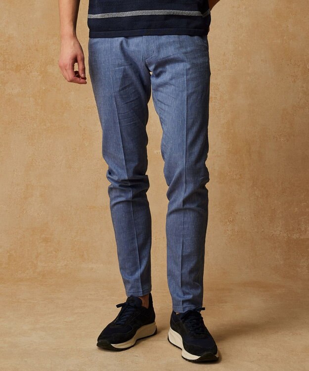 JOSEPH ABBOUD 【ウエストも伸びる/清涼/ストレッチ】ストレッチリネンシャンブレーパンツ サックスブルー系