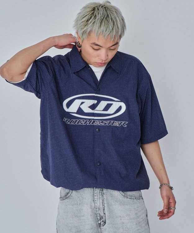 WEGO 【ユニセックス着用ITEM】リップストップグラフィックシャツ（SS） ネイビー