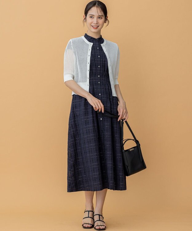 組曲 【前後着用可】メッシュ5分袖ニット カーディガン アイボリー系