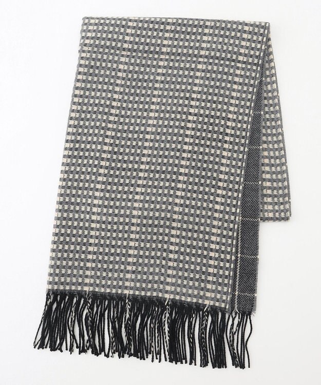 JOSEPH ABBOUD 【フランス製・リバーシブル】ウィンドウペン ストール ライトグレー系4