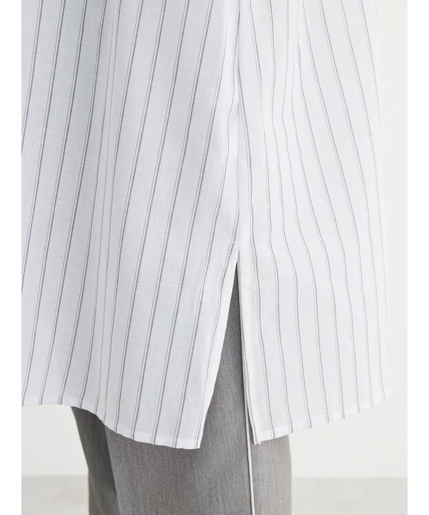 Green Parks 綿麻混スキッパーミニワンピース Stripe Ivory