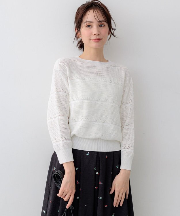 組曲 ボーダーレース ニット ホワイト系