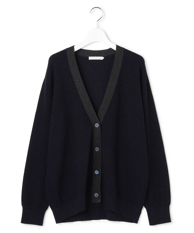 ICB L 【洗える】 ウールテンセルミニブークレ カーディガン ネイビー系