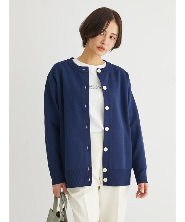 Green Parks かるい クルーネックカーディガン Navy