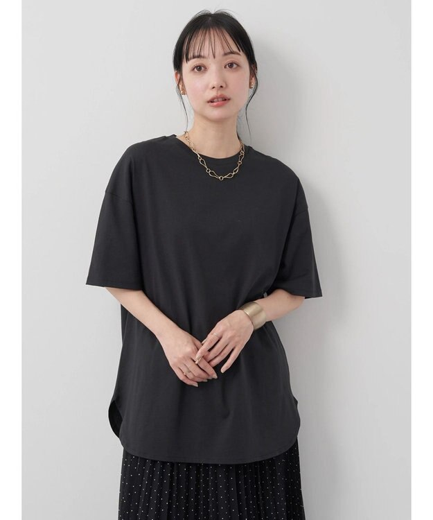 earth music&ecology ラウンドヘムルーズＴ（汗じみ防止） Black