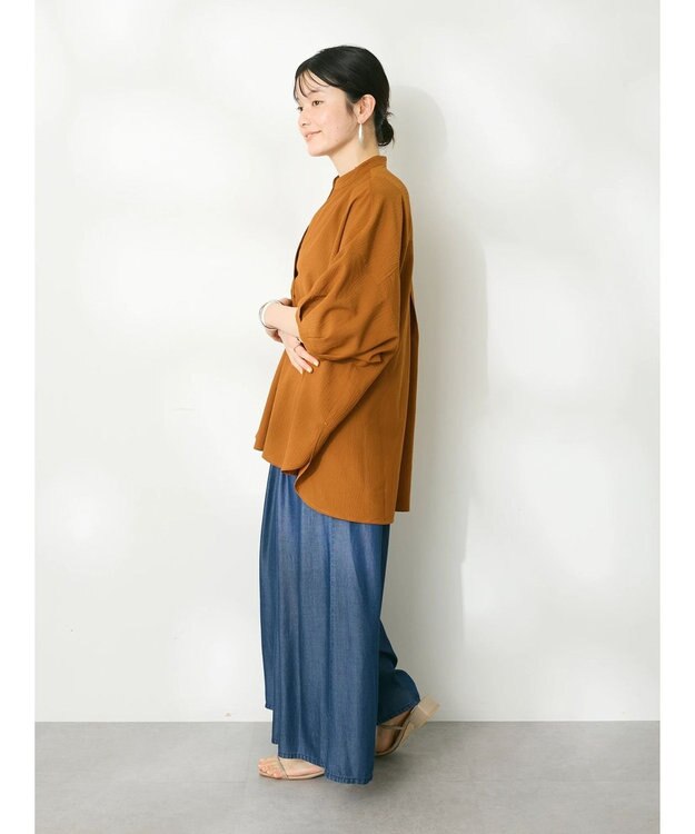 CRAFT STANDARD BOUTIQUE バンドカラーバックタック５分袖ブラウス Terracotta