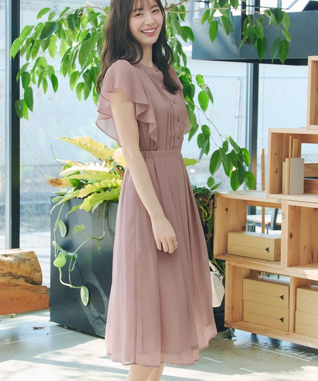 Tiaclasse L 【新色追加】フレアスリーブワンピース ピンク
