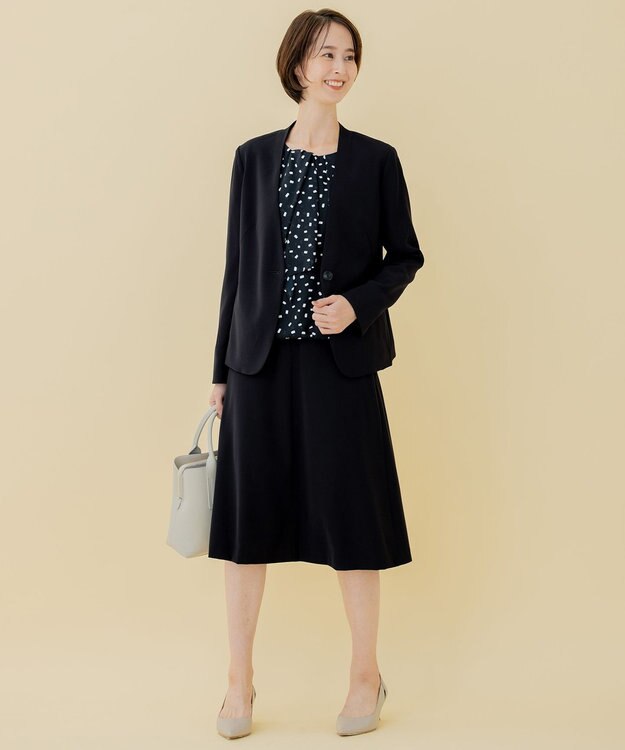 自由区 【XSサイズ～/洗える】ロイヤルシフォン スクエア柄 デザインブラウス ネイビー系5