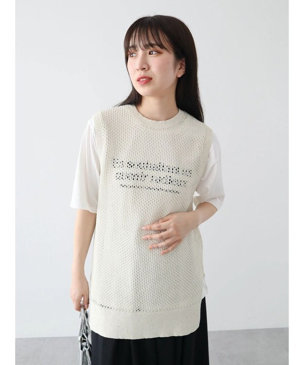 Green Parks スパンコールニットベスト Ecru